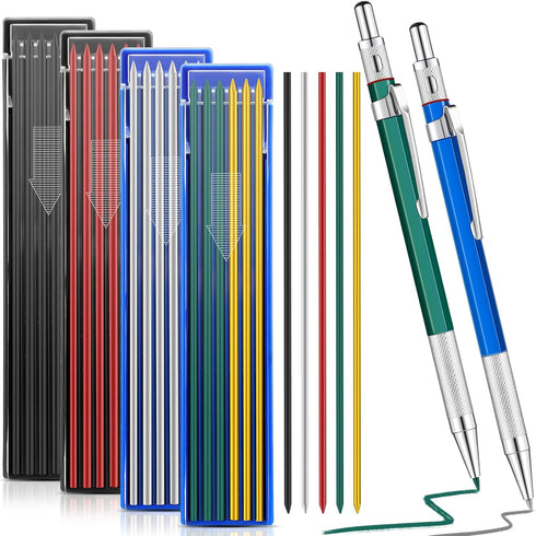 2 Pcs Welders Pencil with 48 PCS Round Refills Mechanical Pencils Metal Welding Marker for Tube Pipe Fitter Welder Steel Construction Woodworking ...