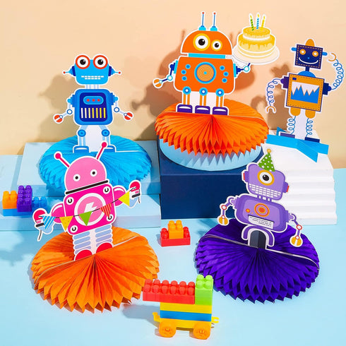 12 Pieces Robot Birthday Party Supplies Robot Party Honeycomb Centerpieces Robot Party Decorations Robot Party Table Topper for Baby Shower Decora...
