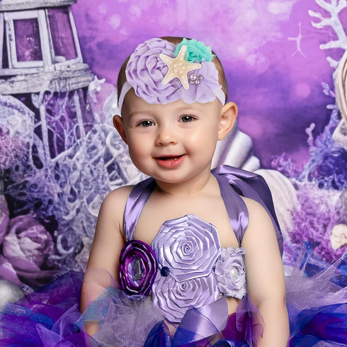 YanJie Mermaid Headbands Baby Girl Bows Starfish Baby Girl Hair Accessories for Party Lavender Headbands Newborn Bows Aqua Glitter Mermaid Accesso...