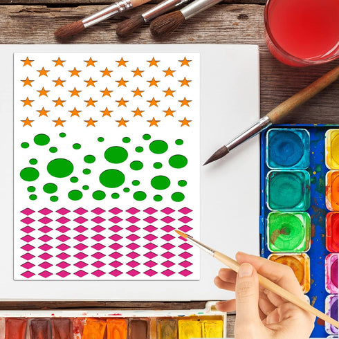 12 Geometric Painting Stencils, 11.4"x8.3" Art Templates for Crafts Reusable, Plastic Painting Stencils for Painting on Wood, Furniture Wall Scrap...