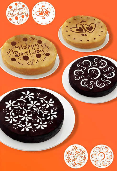 4-Piece Variety Cake Stencil Template,Birthday Heart Flower Spirals Decorating Mold Tool...
