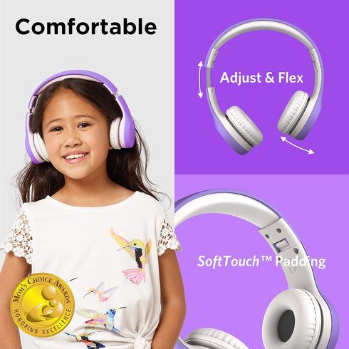 LilGadgets Connect+ Wired Kids Headphones for School w/Microphone, Volume Limiting & Noise Reduction On-Ear Headset w/Cord, SharePort Technology &...
