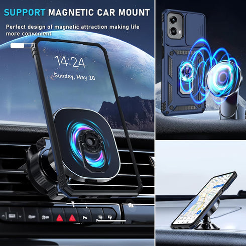 for Motorola Moto G 5G 2024 Case Built in Slide Camera Lens Cover+Screen Protector+Finger Ring Holder Kickstand,Heavy Duty Shockproof Full Body Pr...