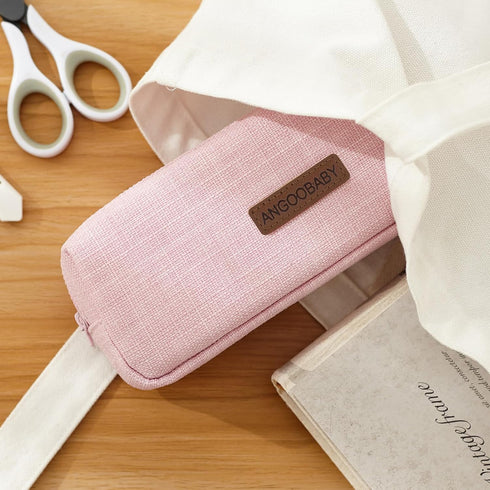 ANGOOBABY Small Pencil Case Student Pencil Pouch Coin Pouch Cosmetic Bag Office Stationery Organizer for Teen School-Pink...