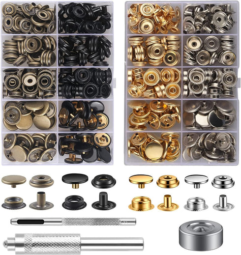 400Pieces (100 Sets) Leather Snap Fastener Kit Tool 5/8inches (15mm) Snap Button kit Snaps for Leather Anti-Rust Fasteners for Bag, Jeans, Clothes...