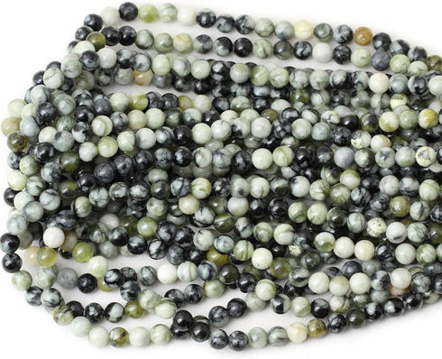 60PCS 6mm Natural Green Vine Jasper Round Loose Beads for Jewelry Making 1 Strand 15"...