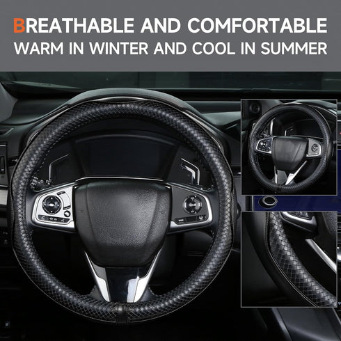 Black Steering Wheel Cover?Heavy Duty?Anti-Slip, Safety, Soft, Leather Steering Wheel Cover,Adaptable to 14.5-15 inches Steering Wheel...