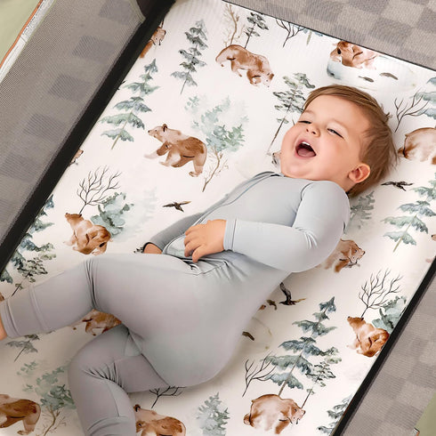 Stretchy Ultra Soft Jersey Knit Fitted Pack and Play Sheets Set 2 Pack, Portable/Mini Crib Sheets Safe and Snug Fitted for Boys and Girls, Cute Be...