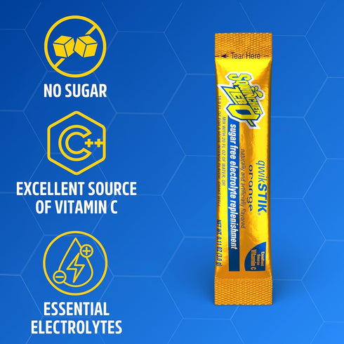 Sqwincher Zero Qwik Stik, Orange, Sugar Free, Low Calorie, Low Sodium Electrolyte Powder Hydration Drink Mix, .11 0z Packet (Pack of 50)...