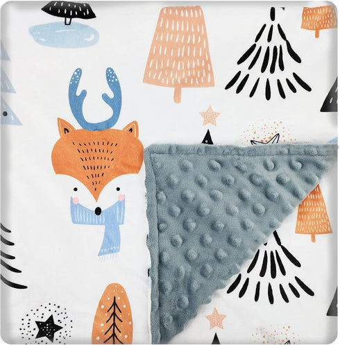 Baby Blanket for Boys Girls (Fox Printed, 30"x40") with Double Layer Dotted Backing Soft Plush Minky Blanket for Toddlers Newborn...