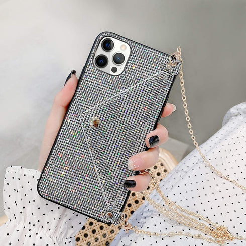 Omorro Glitter Diamond Sequins Wallet Case with Shiny Crossbody Chain for iPhone 12 Pro Max Black...