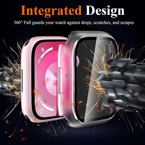 YMHML Waterproof Case for Apple Watch Series 9 41mm Screen Protector, 2 Pack New Upgrade Hard PC Bumper with Ultra HD Tempered Glass Touch Sensiti...