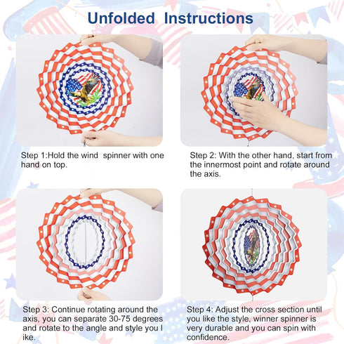 Hanging Wind Spinners Outdoor, American Flag Eagles Patriotic Wind Spinner 12in Large Metal 3D Art Kinetic Craft Spinner for Garden Sculptures Dec...