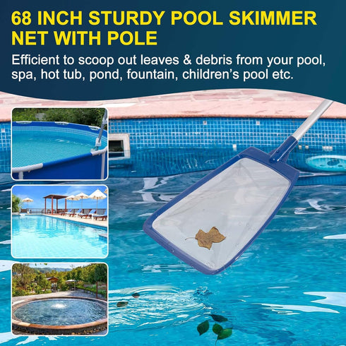 Pool Skimmer Net with Pole, Ultra Fine Mesh Pool Nets for Cleaning with Pole, Semi-deep Pool Net Skimmer with 68'' Thickened Aluminum Pole, Pool L...