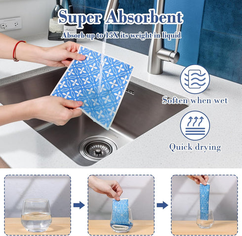 8 Pack Swedish Dishcloths for Kitchen, Reusable Dish Cloth Kitchen Towels Absorbent Sponges Fast Drying Swedish Dish Cloth for Washing Dishes Coun...