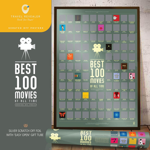 Travel Revealer 100 Movie Scratch Off Poster 2024 Selected IMDb Top 100 Movies Scratch Off Poster 17"x24" Best Films of All Time Movie Bucket List...