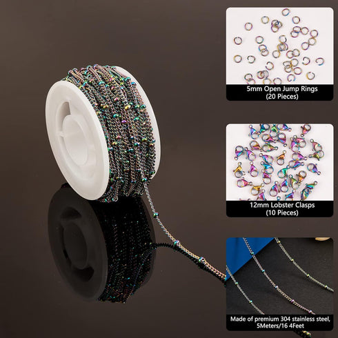 COGCHARGER 5M Stainless Steel Satellite Chains Rainbow Soldered Beads Chain DIY Chain Jewelry Set Making Kit for Jewelry Necklace Bracelet Earring...