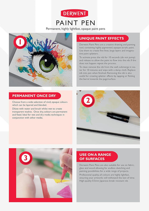 Derwent Paint Pen, Palette #3, 0.5mm Japanese Nib, 5 Pens (ZD2305520)...