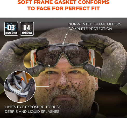 Ergodyne Skullerz Arkyn Protective Dust Sategy Goggle, Non-Vented, Anti Fog, Scratch Resistant, Adjustable Neoprene Strap...