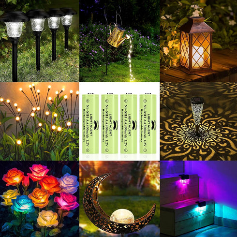 Ni-MH AA Rechargeable Batteries, Double A High Capacity 1.2V Pre-Charged for Garden Landscaping Outdoor Solar Lights, String Lights, Pathway Light...