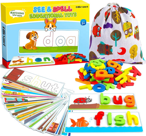 Officygnet See & Spell Learning Educational Toys and Gift for 3 4 5 6 Years Old Boys and Girls - Matching Letter Game for Preschool Kids - 80 Pcs ...