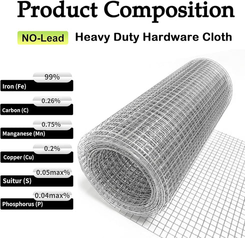 Hardware Cloth 1/4 inch 8inx10ft Galvanized After Welding 23 Gauge,Wire Cloth Wire Mesh Roll Chicken Wire Fence Mesh Roll for Chicken Pen/Coop Fen...