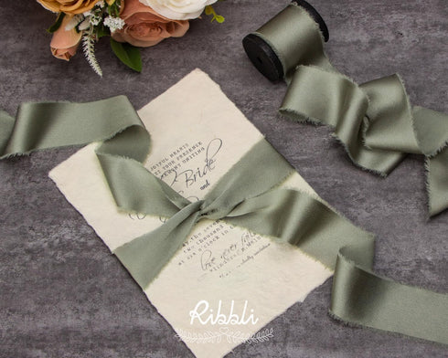 Ribbli Dusty Sage Green Silk Satin Ribbon 1.5 Inch x 30 Yard Handmade Frayed Chiffon Dusty Sage Ribbon for Gift Wrapping Wedding Invitations Brida...