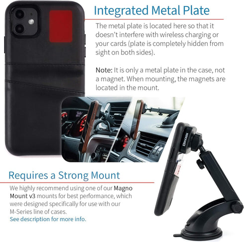 Dockem Wallet Case for iPhone 11: Built-in Metal Plate for Magnetic Mounting & 2 Credit Card Holders (6.1" Exec M2, Synthetic Leather, Black)...