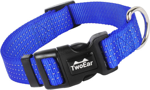 TwoEar Heavy Duty Dog Collar Reflective, Adjustable Nylon Pet Collar with Durable Buckle for Medium Breeds Dog?M, Blue?...