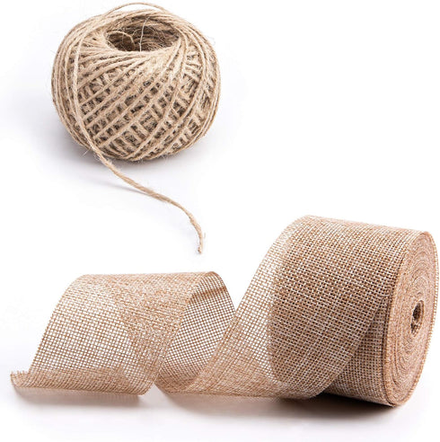 VGOODALL Burlap Ribbon?2 Inch Burlap Fabric Craft Ribbon 10 Yards and 1pc Jute Twine for Gifts Wrapping Christmas Wreath Tree Rustic Wedding Decor...