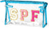 Preppy Patch Cosmetic Bag - Summer Blue SPF Chenille Varsity Letter Clear Toiletry Bag Aesthetic Waterproof Portable Makeup Bag Transparent PVC Zi...