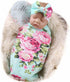 Galabloomer Newborn Swaddle Blanket with Headband Set Baby Girl Receiving Blanket Aqua Flower...