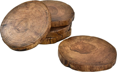 AeraVida Light Natural Mango Tree Wood with Bark Set of 5 Drink Coasters | Wood Tree Bark Wood Coasters | Natural Mango Wooden Casters Set | Kitch...