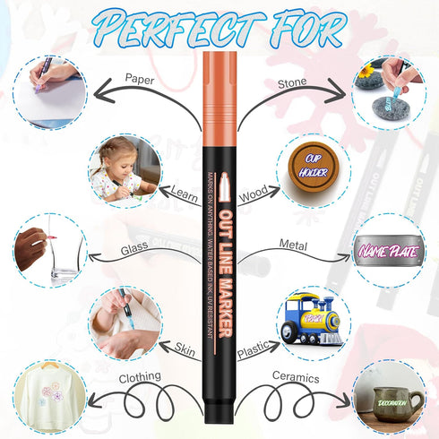 Double Line Metallic Outline Markers - 36 Vibrant Colors, Self-Outline Metallic Markers with Quick-Drying Ink, Double Line Metallic Markers for Ki...