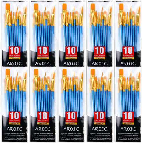AROIC Paint Brush Set, 10 Pack 100 Pcs Acrylic Paint Brushes Artist Paint Brushes for Oil Watercolor Acrylic Face Rock Painting?Blue?...