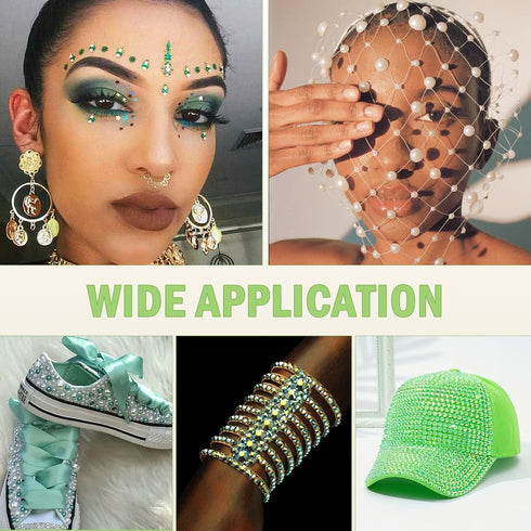 14400PCS Green Flatback Pearls Rhinestones,B7000 Jewelry Glue with Flat Back Pearl and Resin Rhinestones for Crafts,Tumblers,Shoes,Nails,Face Art,...