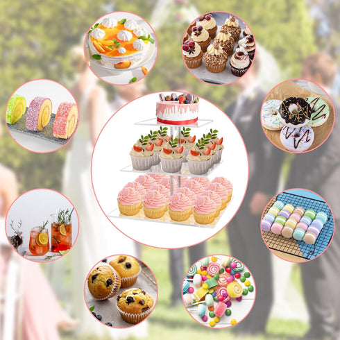YestBuy 3 Tier Cupcake Stand, Clear Cupcake Display Stand, Acrylic Cupcake Tower for 24 Cupcakes, Premium Cupcake Dessert Muffin Holder for Pastry...