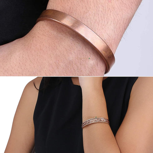 Copper Bracelets- for Men and Women| Set of 2 with Gift Box| Gift for Women & Men| Handmade 100% Copper (Plain and Inlay)...