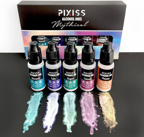 Pixiss Iridescent Color Changing Alcohol Ink Set - 5 Shades of Alcohol Ink for Epoxy Resin Supplies, Yupo Paper, Tumblers, Coasters - Resin Colora...