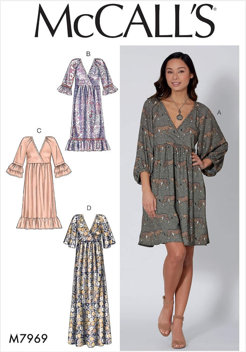 McCall's M7969ZZ Women's Loose Fitting Pleated Pullover Dress, Sizes 16-26 Sewing Pattern, White...