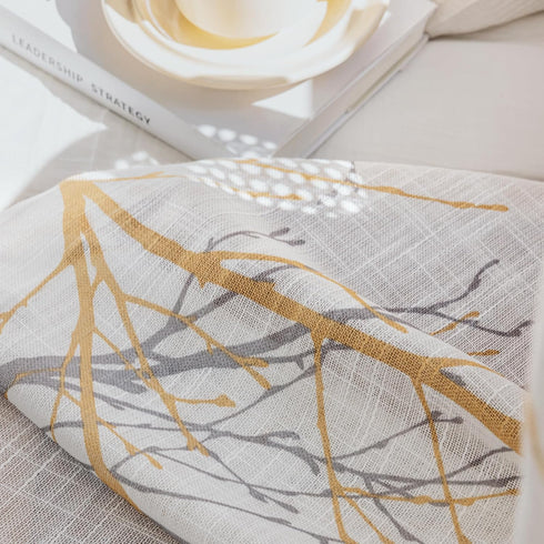 FMFUNCTEX White Sheer Front Door Curtains for Glass 40 Inches Long Yellow Grey Print Branch Tree Half French Panel Semi-Sheer 50 Inches Wide 1 Pan...