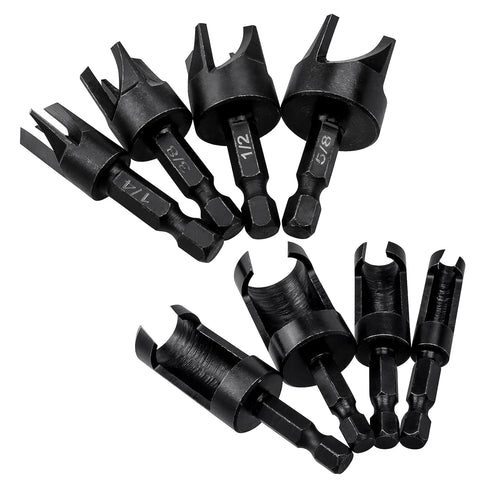 Yakamoz 8Pcs Wood Plug Cutter Set, 1/4 Inch Hex Shank Straight and Tapered Wood Hole Plug Cutters Cork Drill Bits Cutting Tool 5/8" 1/2" 3/8" 1/4"...