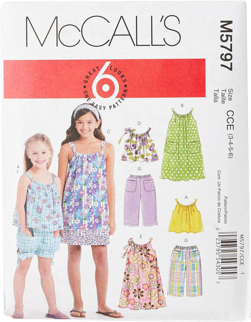McCall's Patterns M5797 Children's/Girls' Tops, Dresses, Shorts and Pants, Size CCE (3-4-5-6)...