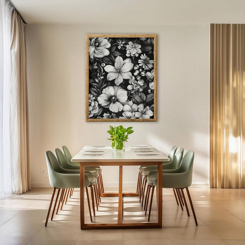 Posterizer 1 pcs-gray flowers with black background-chic wall art-Floral & Botanical Art-Abstract & Modern Art-Decor for Home & Office- UNFRAMED W...