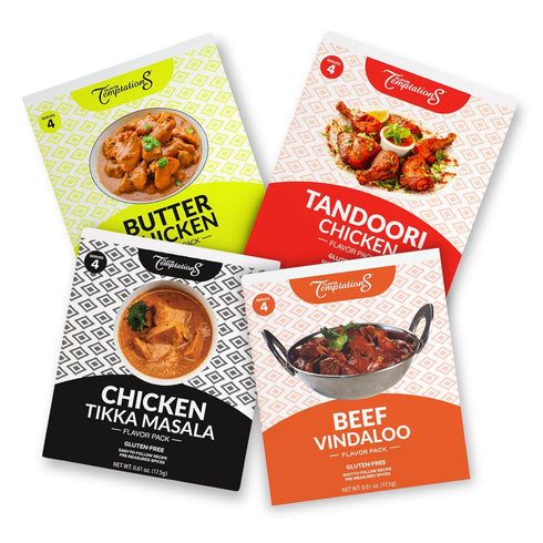 TIKKA MASALA, BUTTER CHICKEN, TANDOORI CHICKEN, BEEF VINDALOO INDIAN FOOD SPICES Beginner Seasoning Set by Flavor Temptations. Gluten free, Salt f...