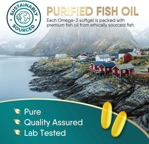 Triple Strength Omega 3 Fish Oil 2400 mg Supplement, Nature's Omega-3 Supplements, Brain & Heart Health Support - EPA & DHA, Fish Oil in Each Soft...