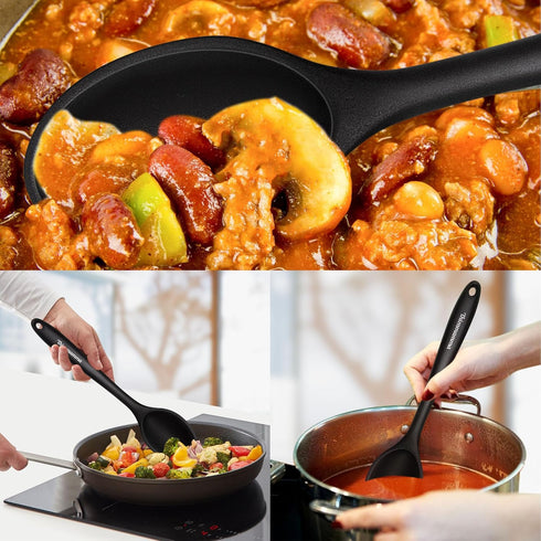 Silicone Cooking Spoon, Nonstick Kitchen Spoons for Cooking, Slotted and Solid Serving Spoon Heat Resistant, Silicone Mixing Spoons Basting Spoon ...