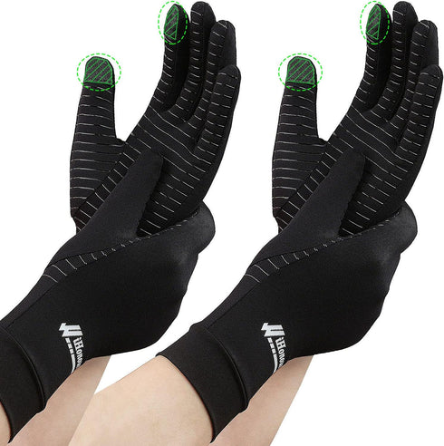 2-Pairs Pack Copper Full Finger Compression Gloves, Copper Arthritis Gloves for Women & Men Relieve Pain from Arthritis Pain, Swelling and Rheumat...