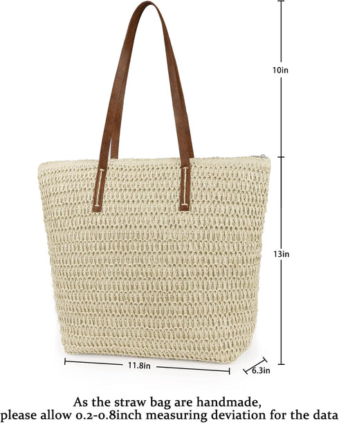 Womens Large Straw Beach Tote Bag Handmade Woven Shoulder Bag Handbag Purse for Summer...