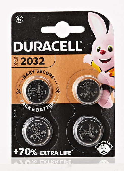 Duracell Specialty 2032 Lithium Coin Battery 3 V, Pack of 4, with Baby Secure Technology (CR2032)...